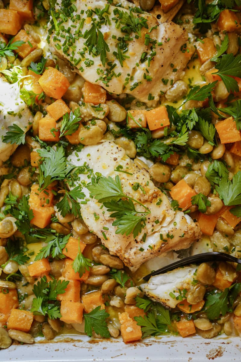 Blue zone cod on a tray